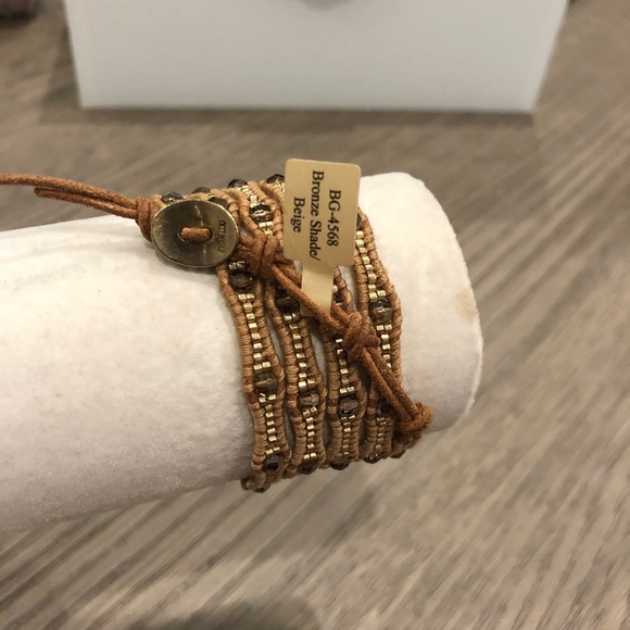 New Auth Chan Luu Bronze Crystal Beaded Five Wrap - Picture 4 of 4